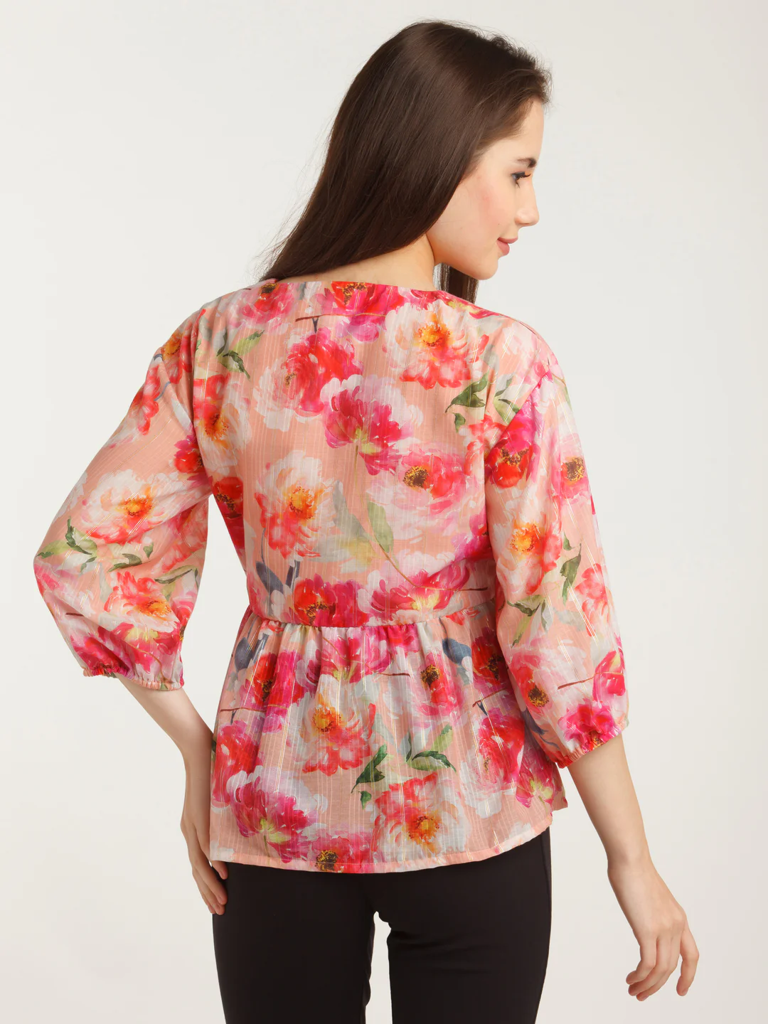 Pink Printed Wrap Top - Image 4
