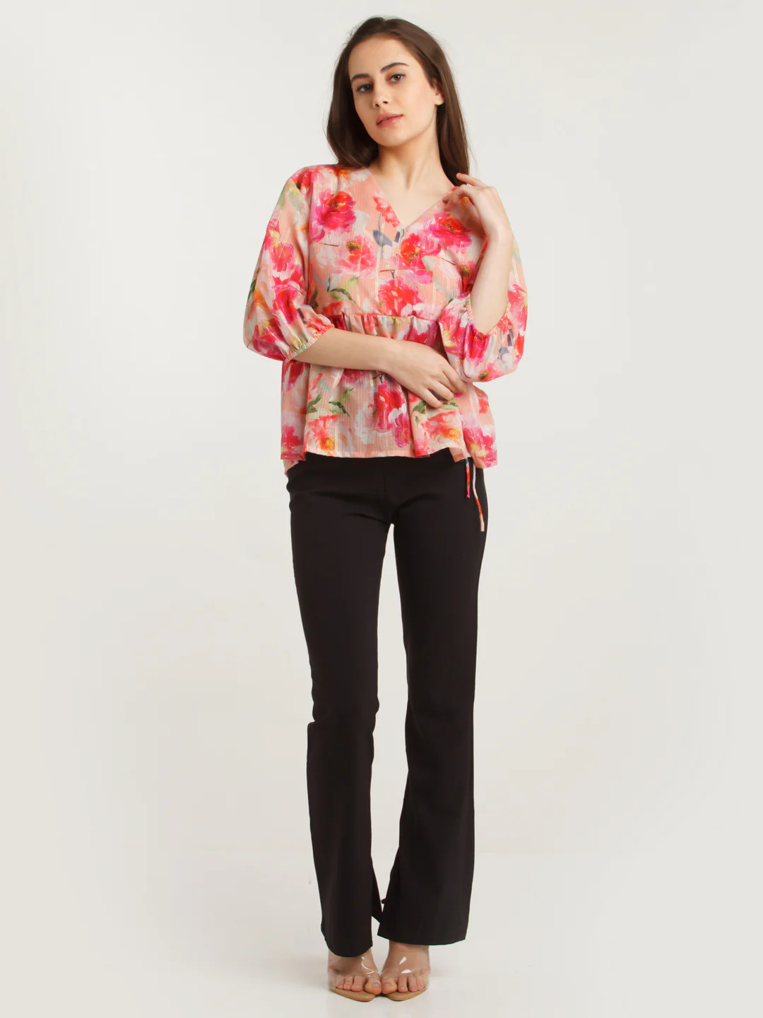 Pink Printed Wrap Top - Image 5
