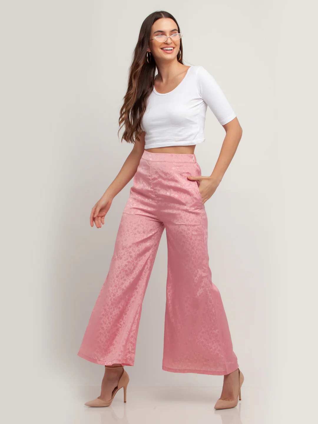 Pink Self Design Palazzo - Image 5