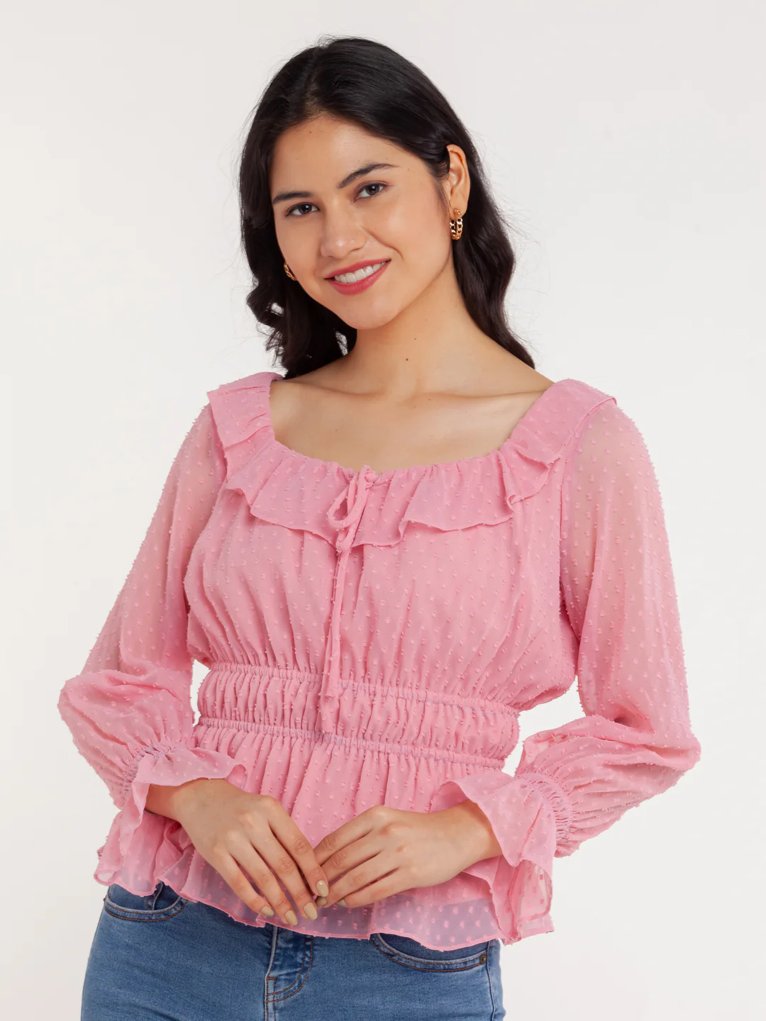 Pink Self Design Elasticated Top - Image 2