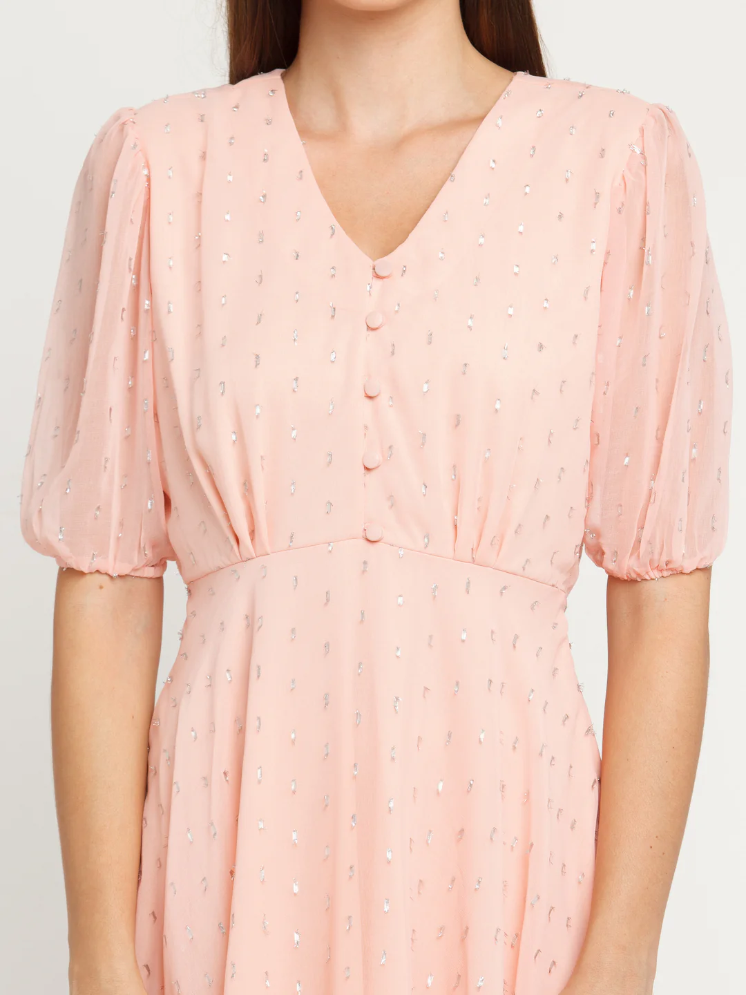 Pink Self Design Gathered Short Dress - Image 6