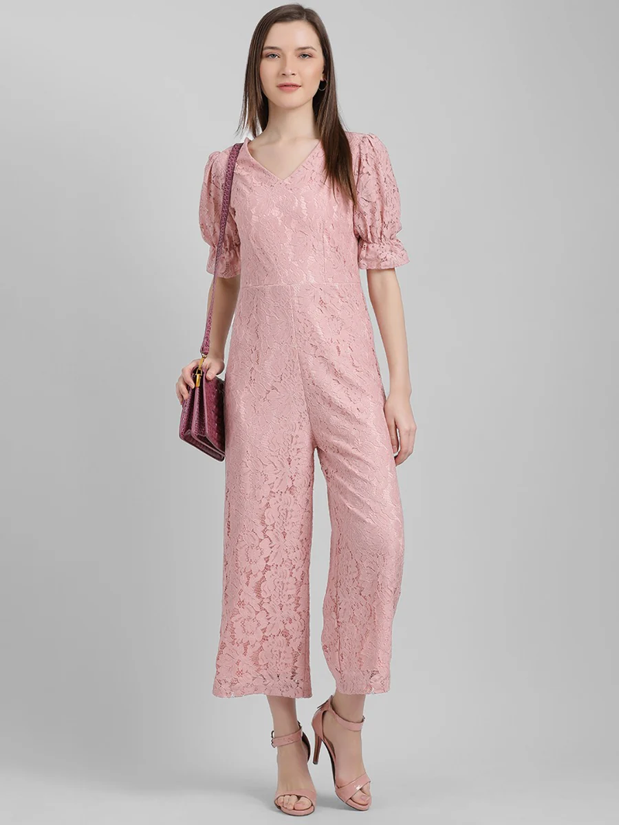 Pink Self Design Regular Jumpsuit - Image 6