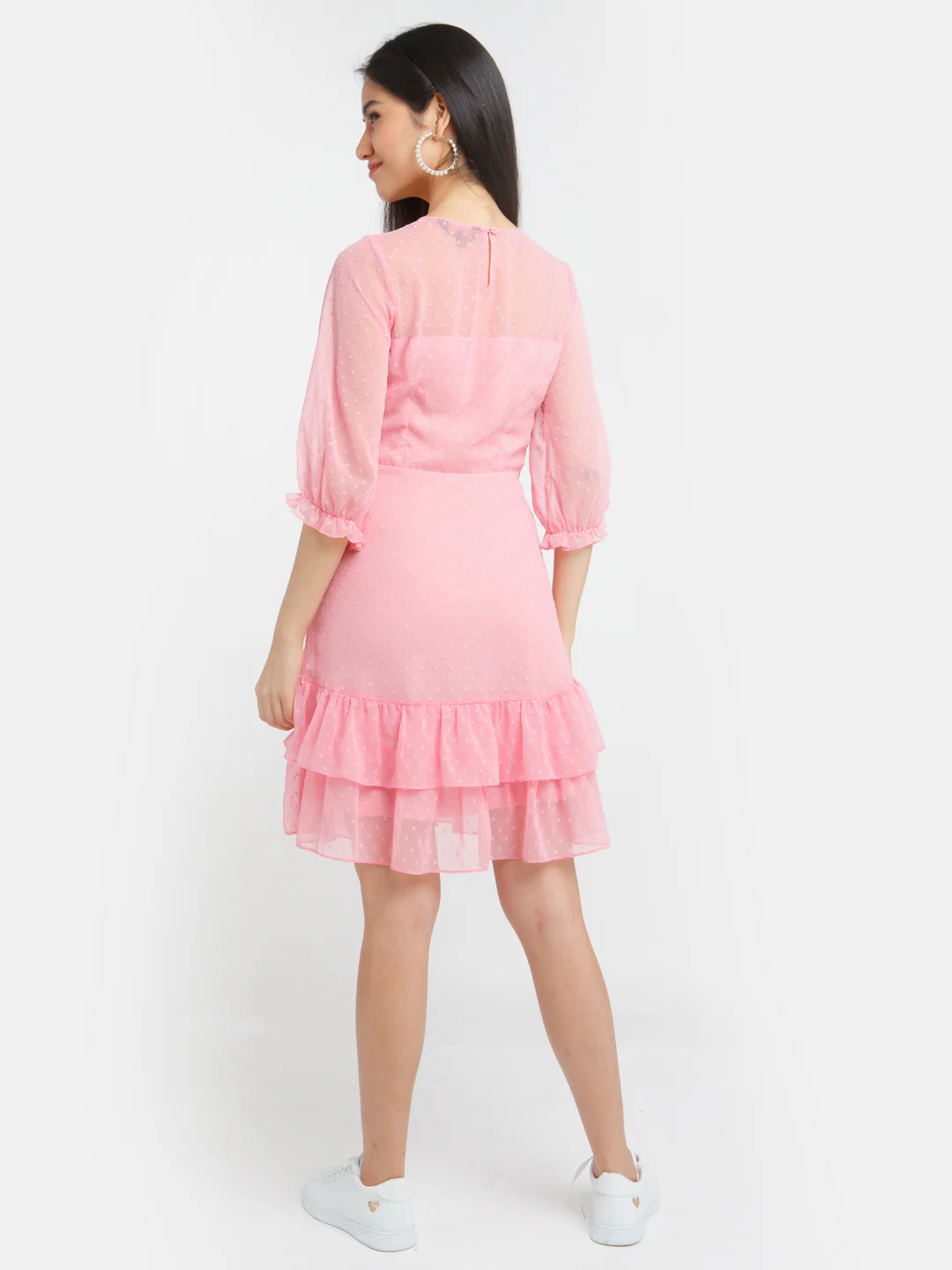 Pink Self Design Ruffled Short Dress - Image 4