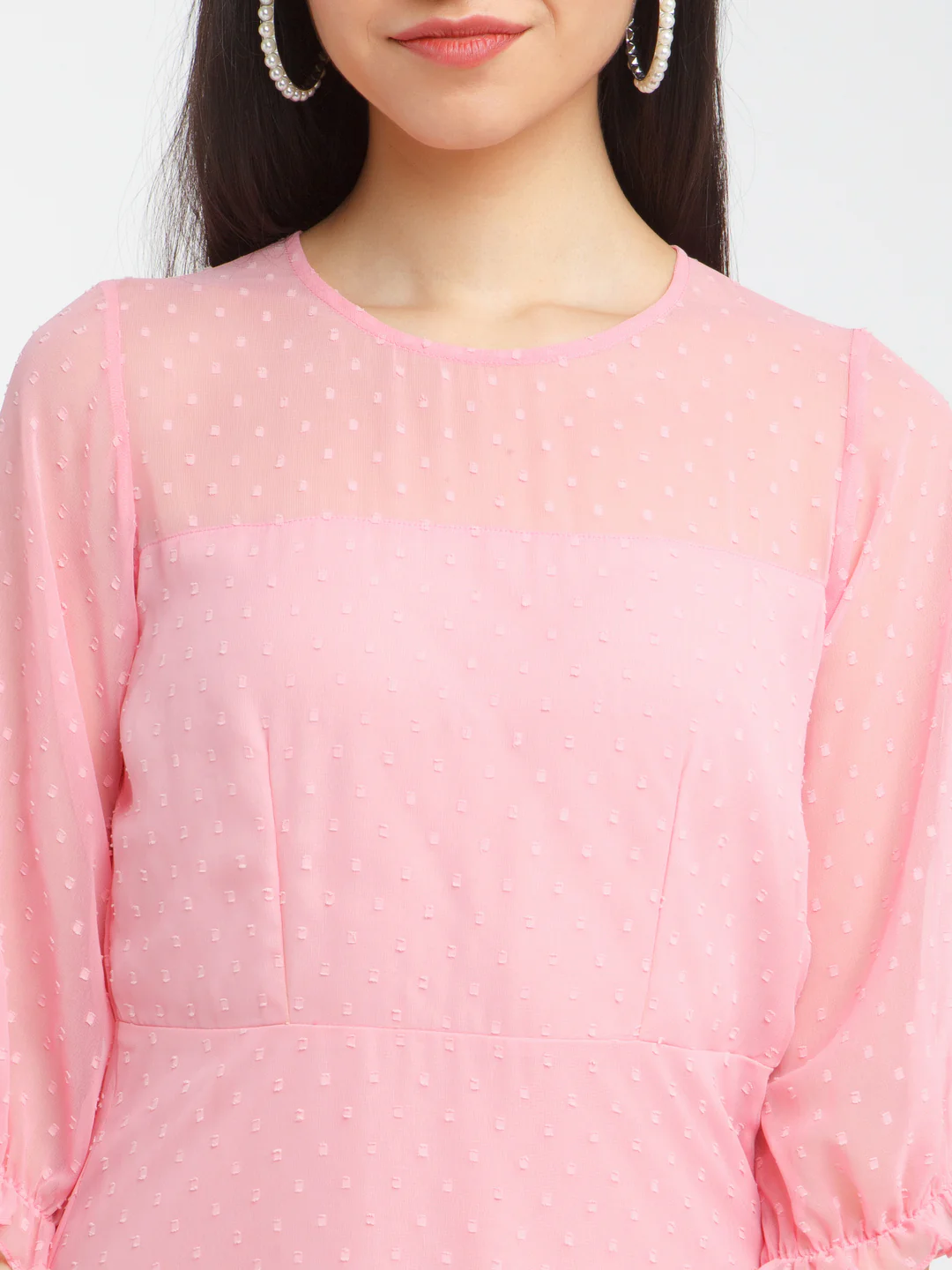 Pink Self Design Ruffled Short Dress - Image 6