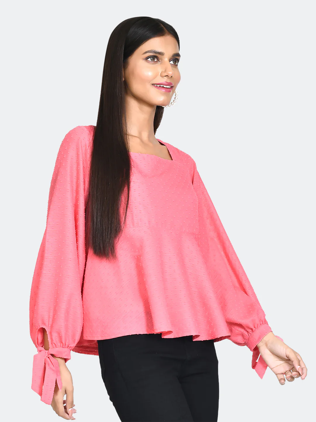Pink Self Design Tie-Up Top - Image 3