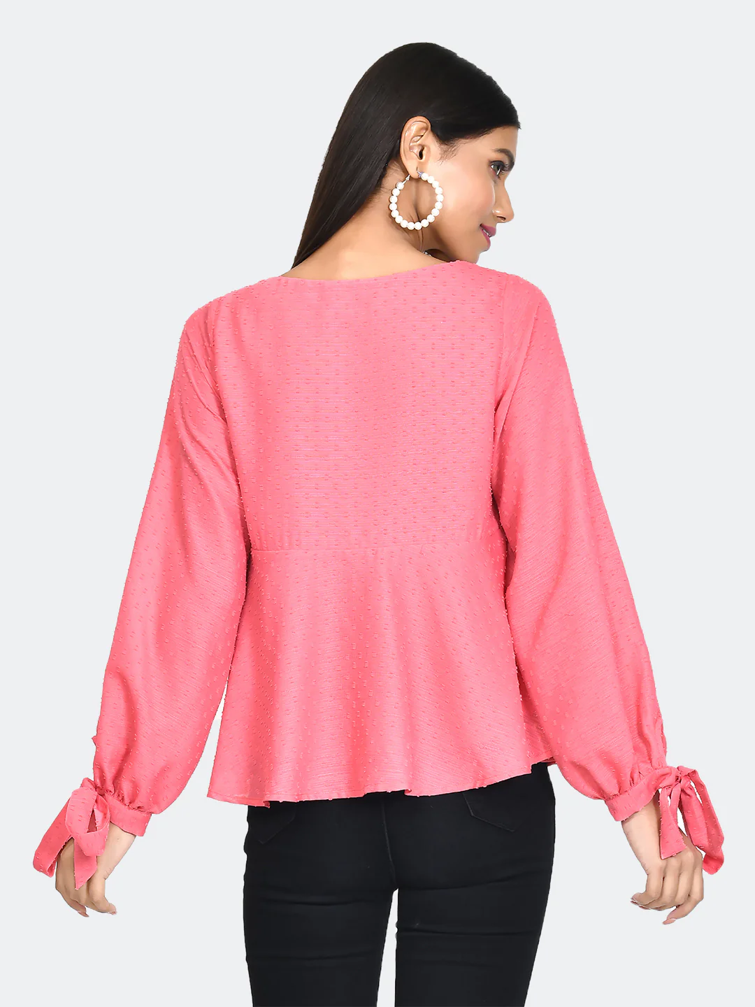 Pink Self Design Tie-Up Top - Image 4