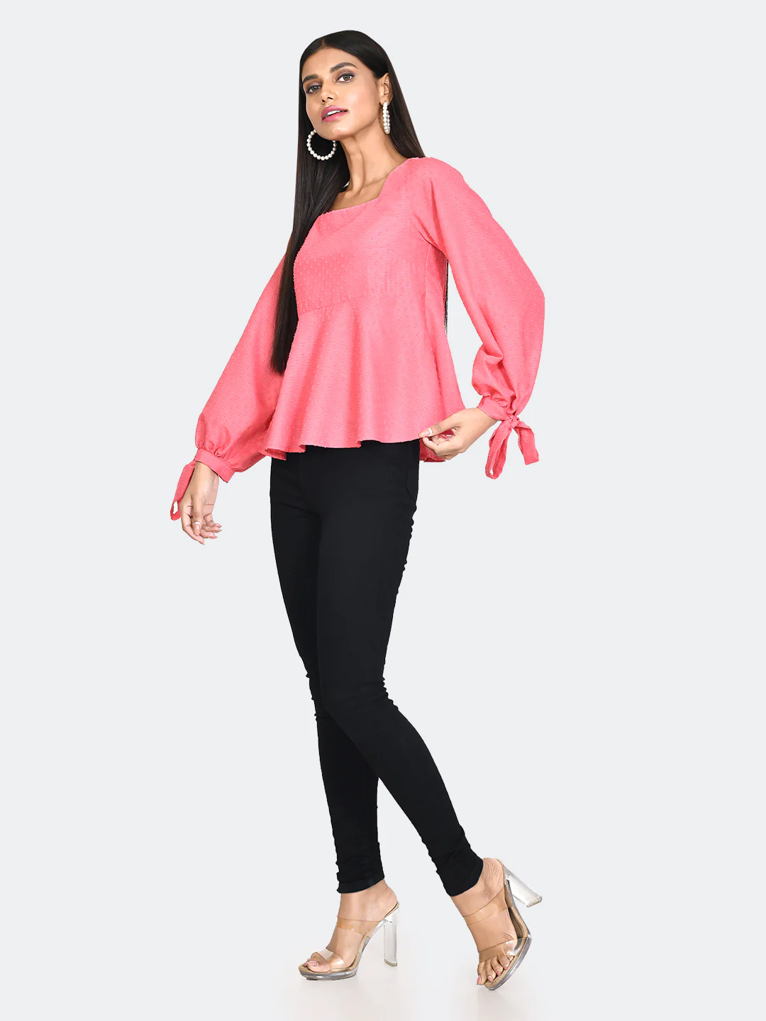 Pink Self Design Tie-Up Top - Image 5