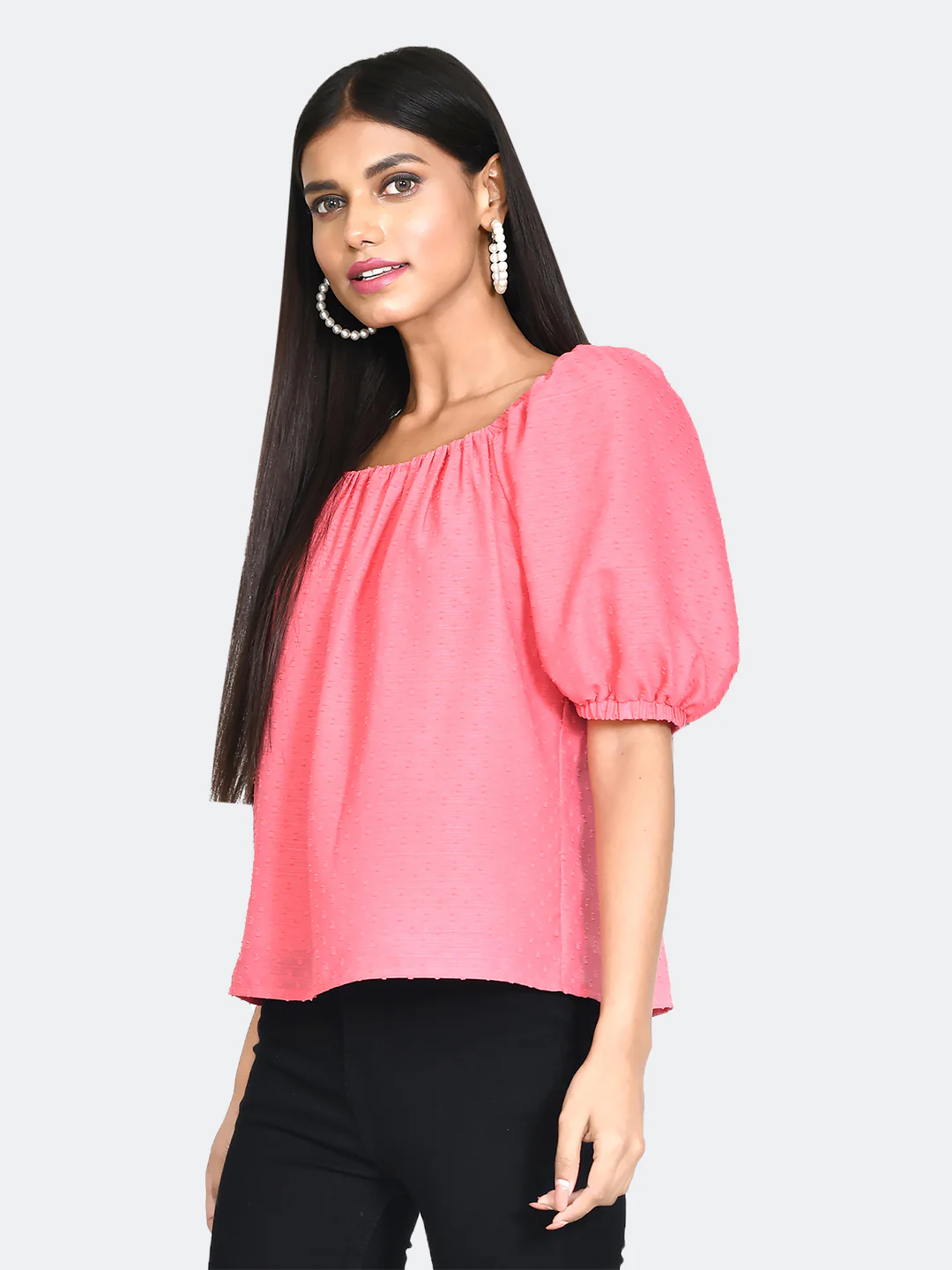 Pink Self Design Tie-Up Top - Image 3