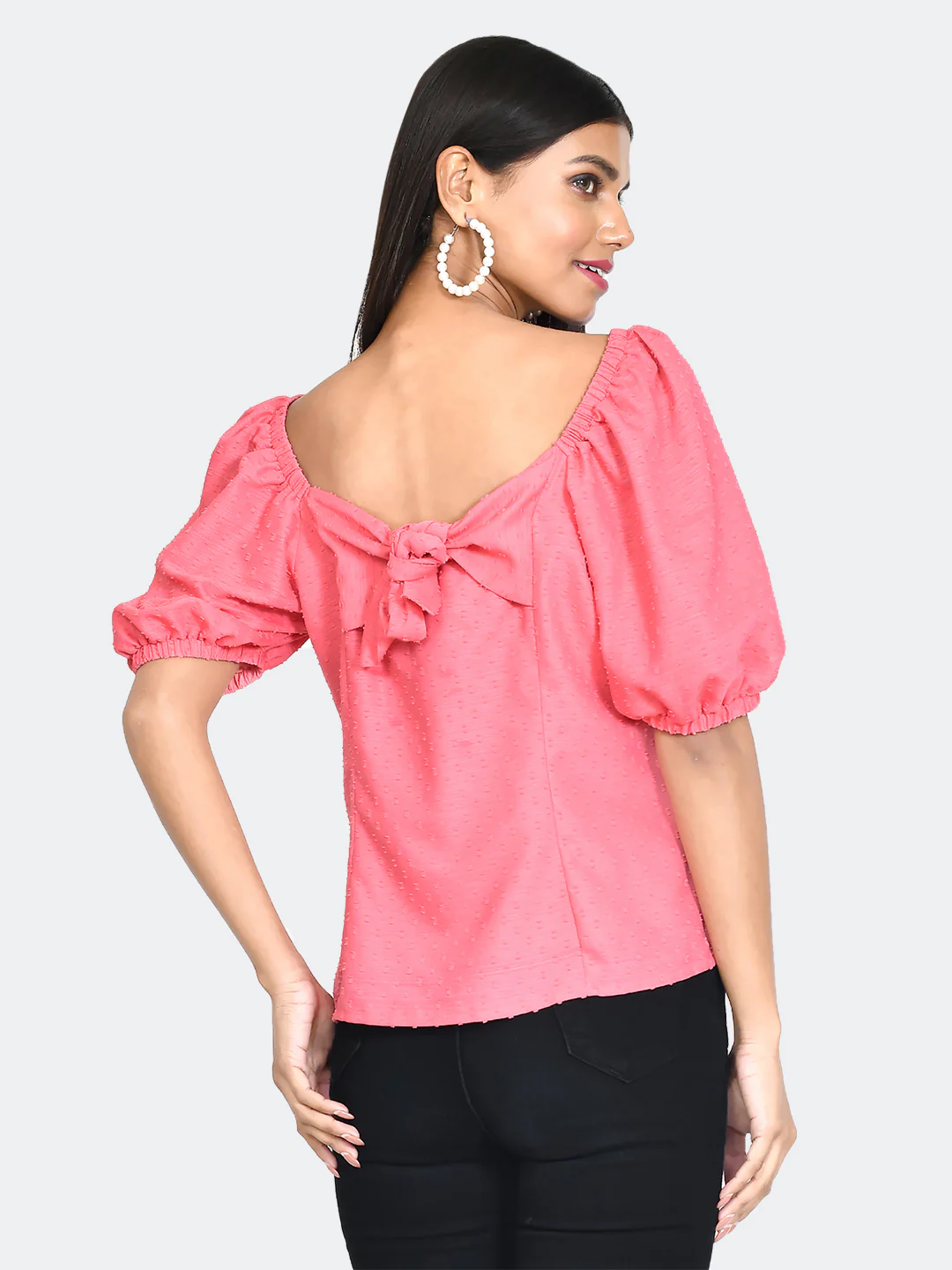Pink Self Design Tie-Up Top - Image 4