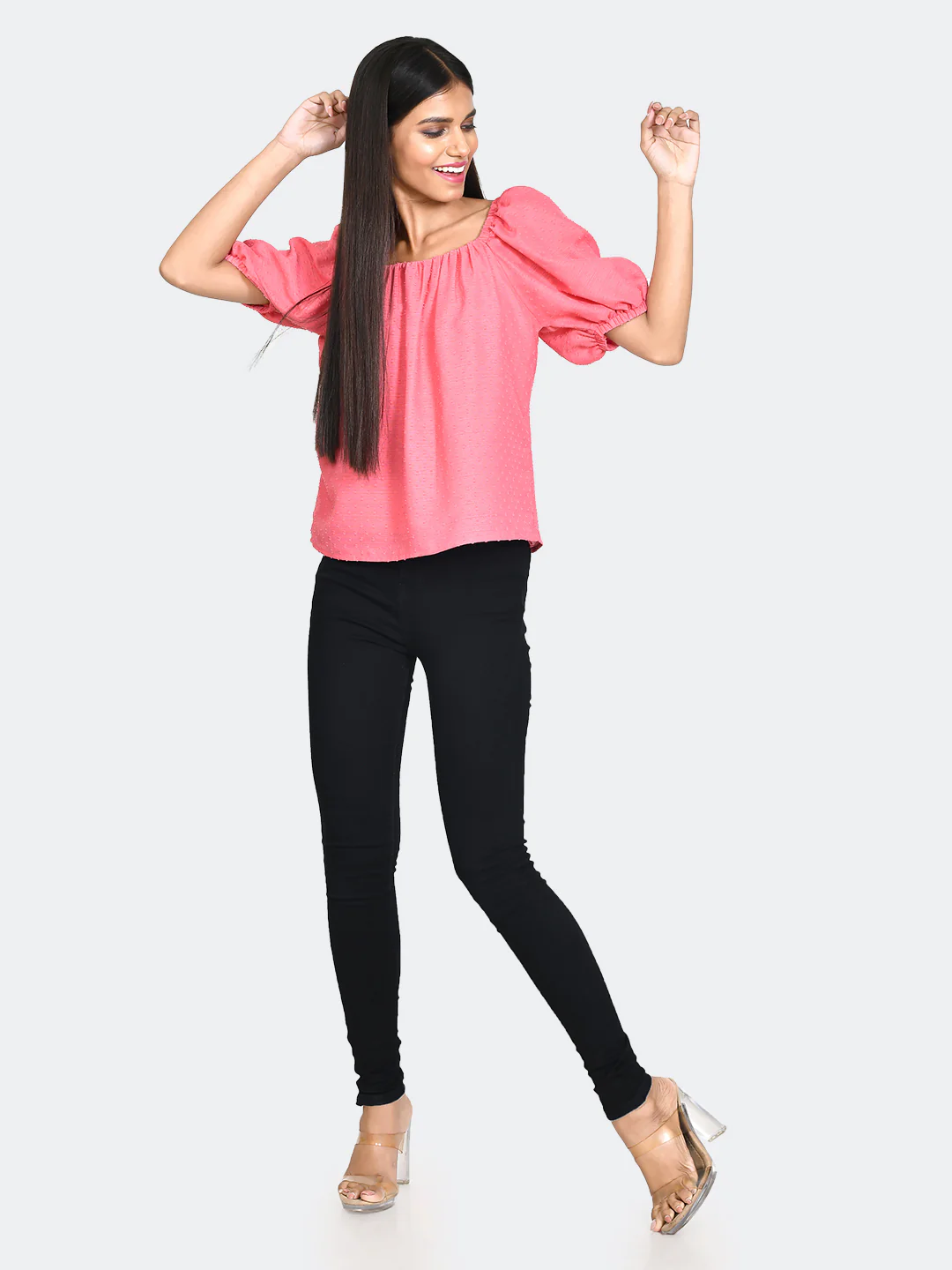 Pink Self Design Tie-Up Top - Image 5