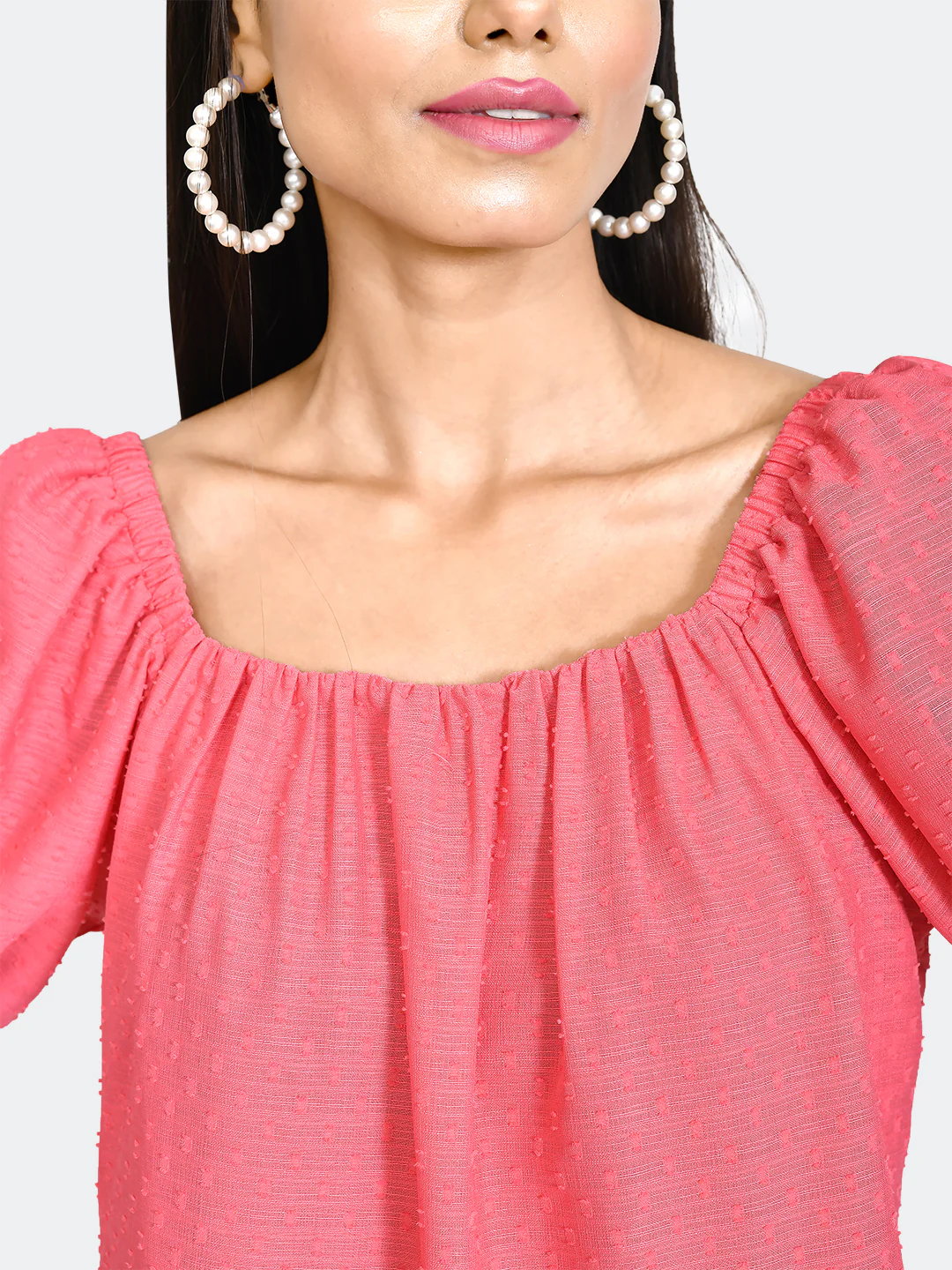 Pink Self Design Tie-Up Top - Image 6