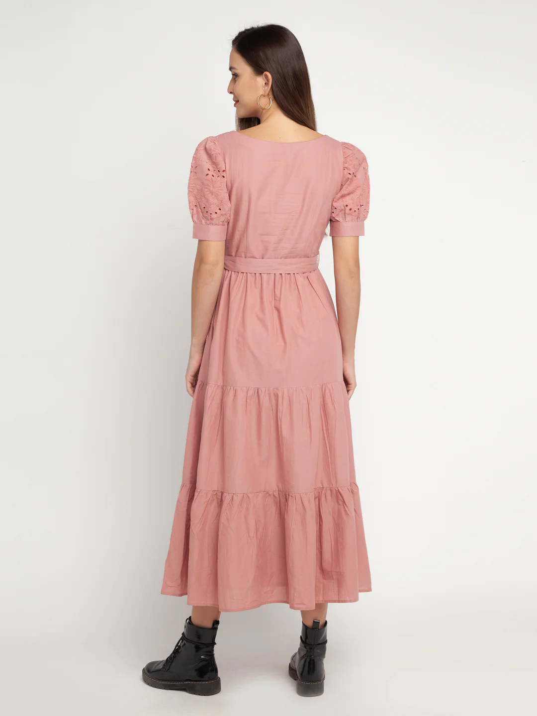 Pink Self Design Tiered Maxi Dress - Image 4