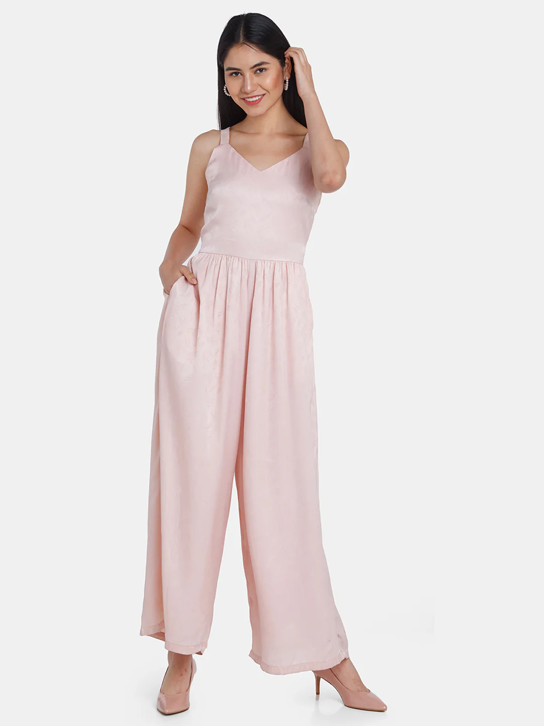 Pink Solid A-Line Jumpsuit - Image 2
