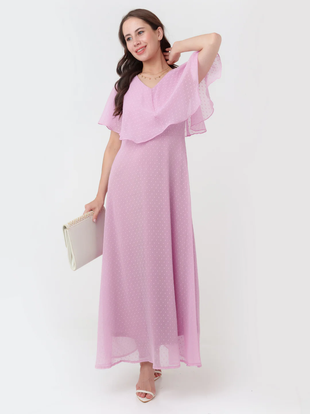 Pink Solid A-Line Maxi Dress