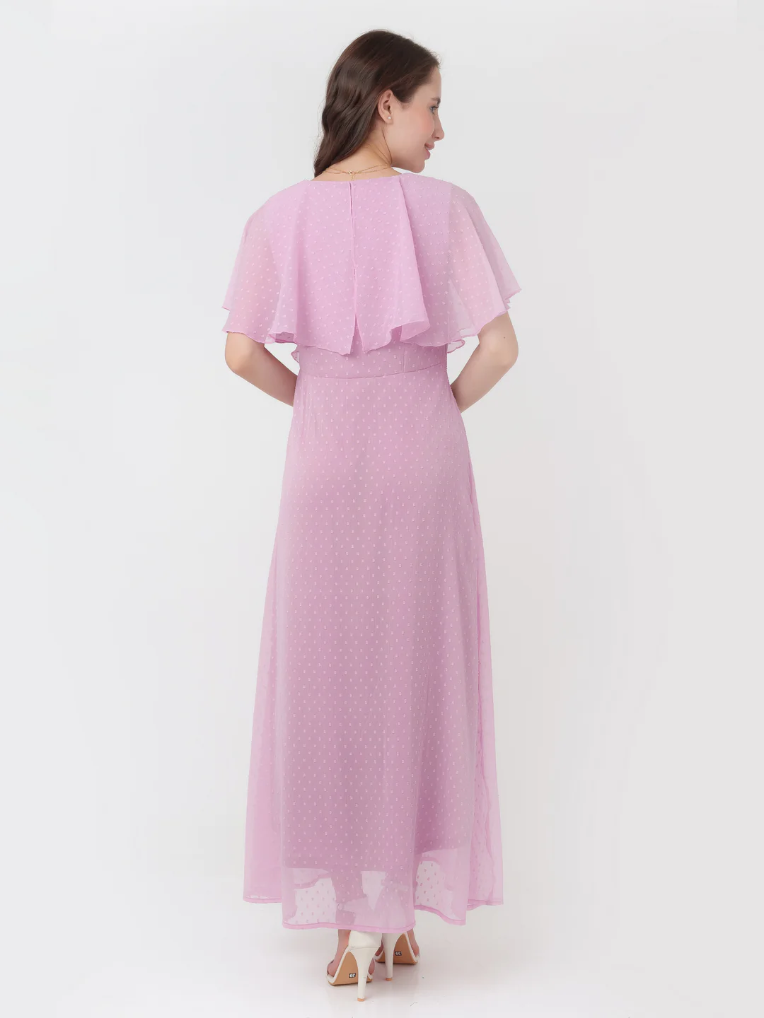 Pink Solid A-Line Maxi Dress - Image 4