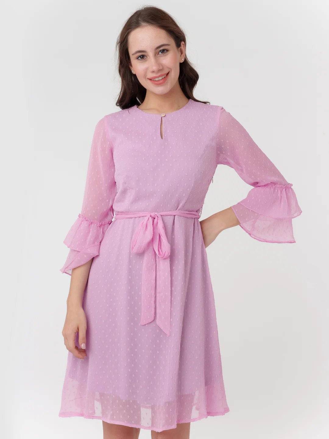 Pink Solid A-Line Short Dress - Image 2