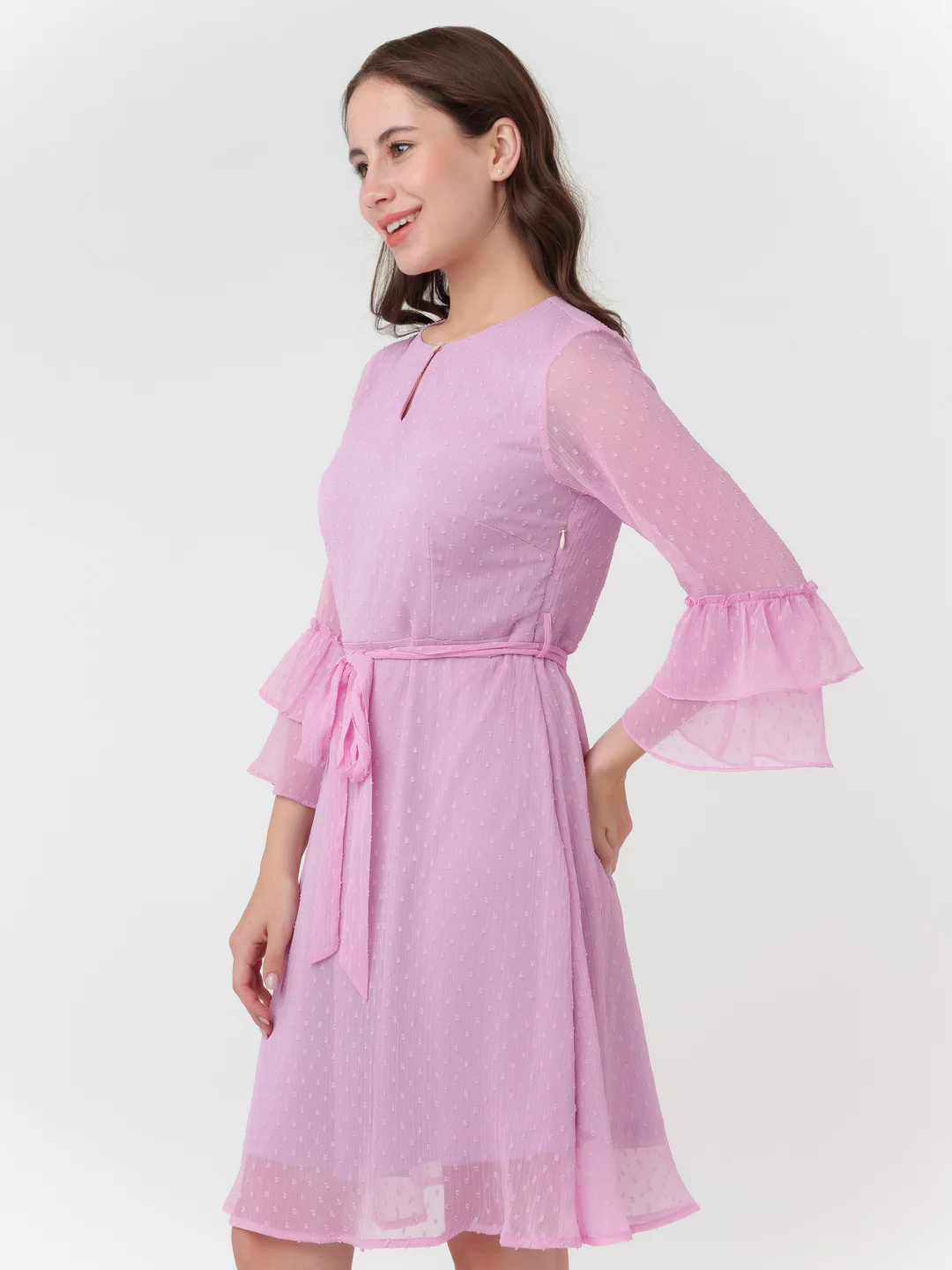 Pink Solid A-Line Short Dress - Image 3