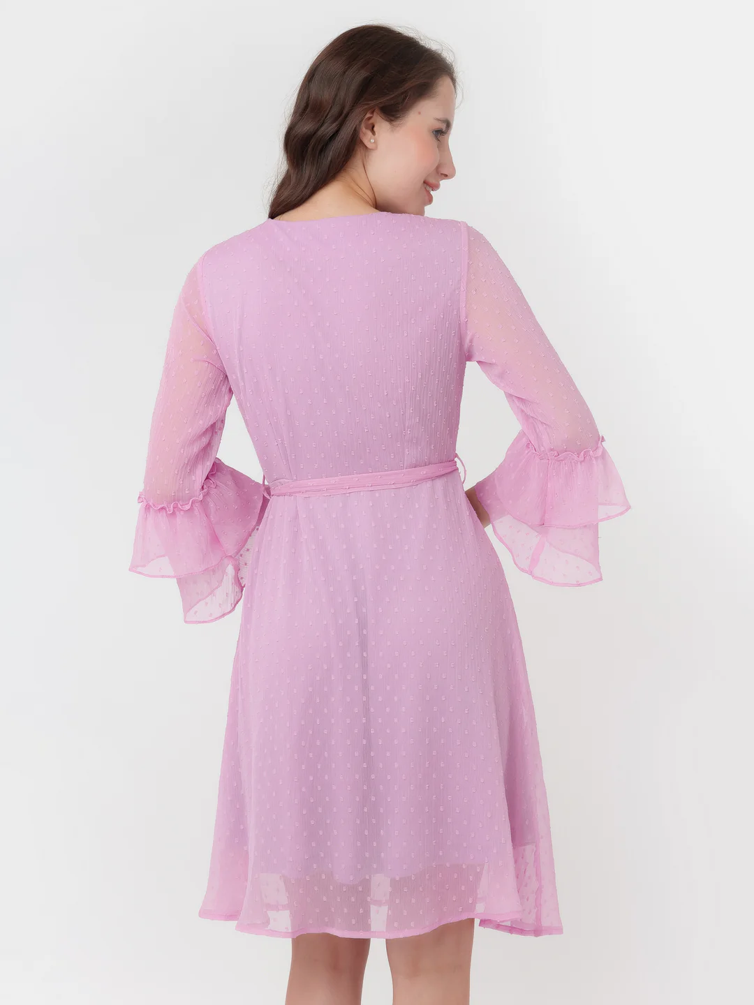 Pink Solid A-Line Short Dress - Image 4