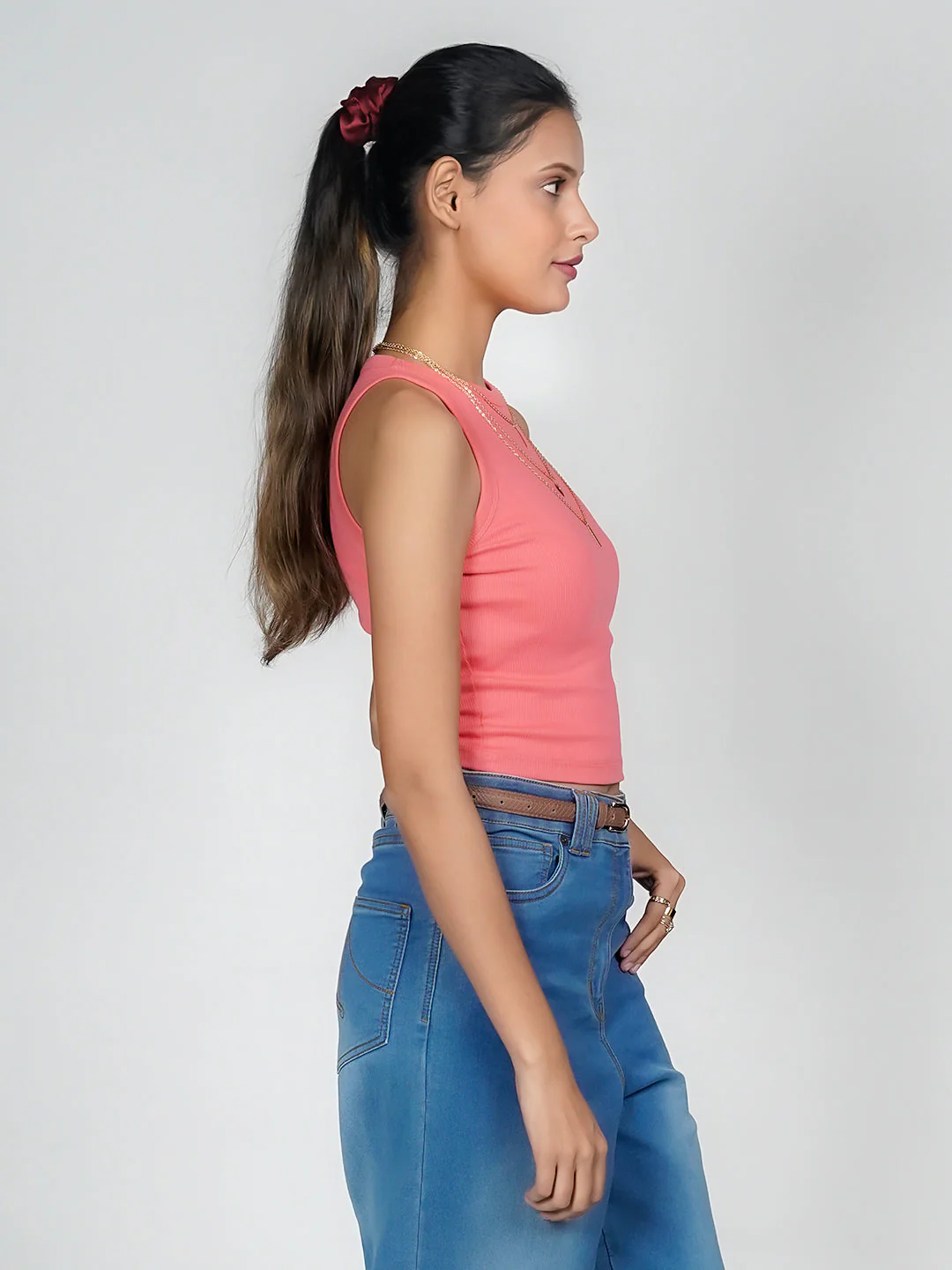 Pink Solid Basic Crop Top - Image 3