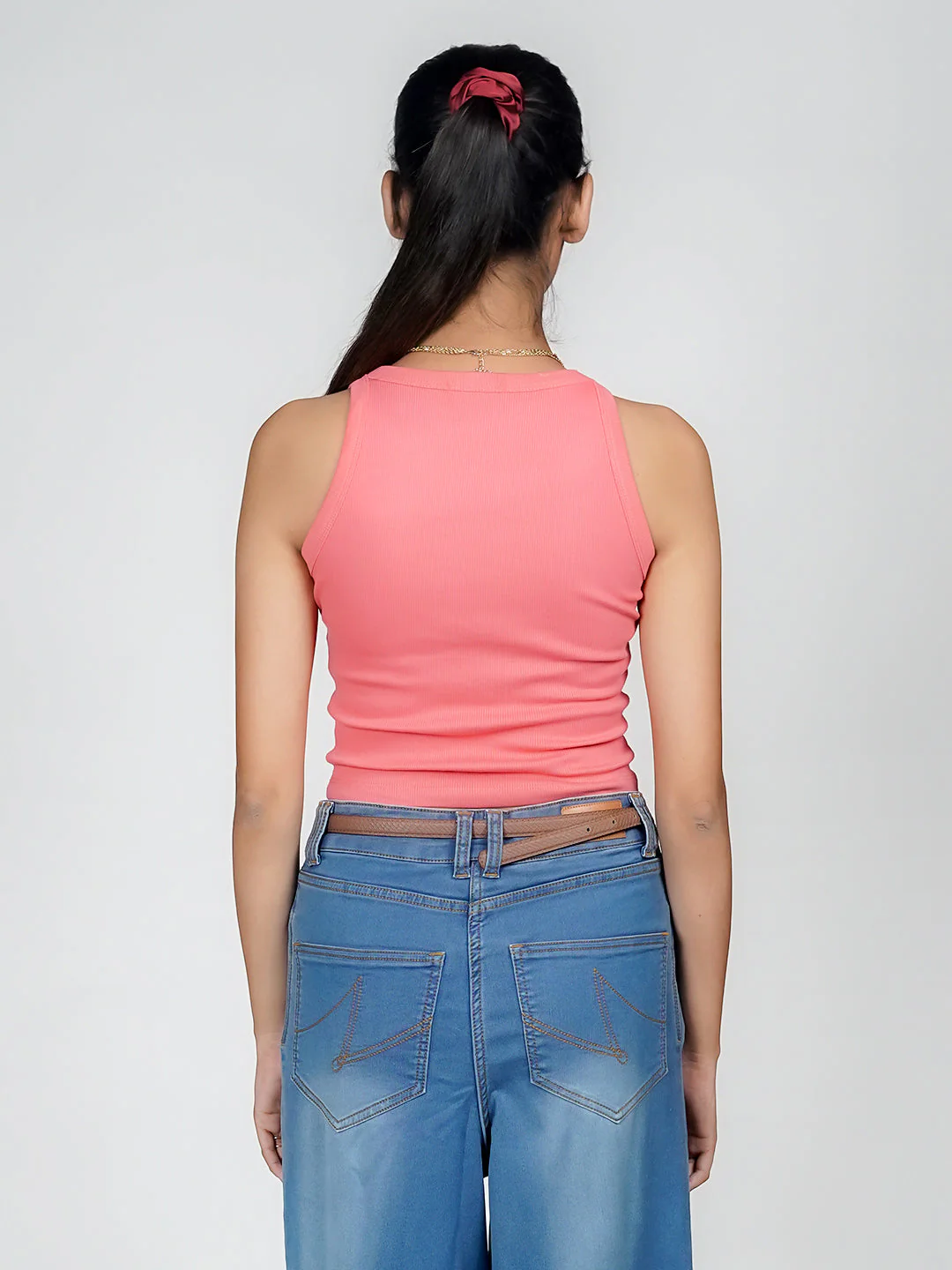 Pink Solid Basic Crop Top - Image 4