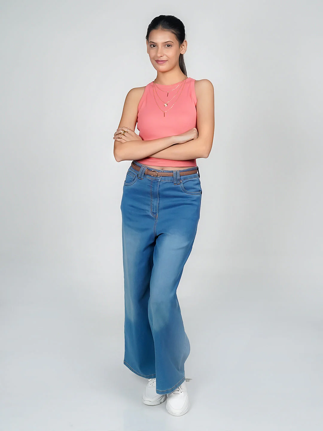 Pink Solid Basic Crop Top - Image 5