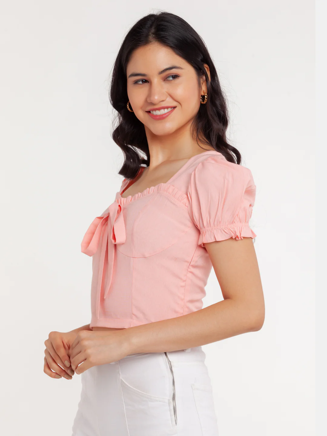 Pink Solid Bodycon Top - Image 3