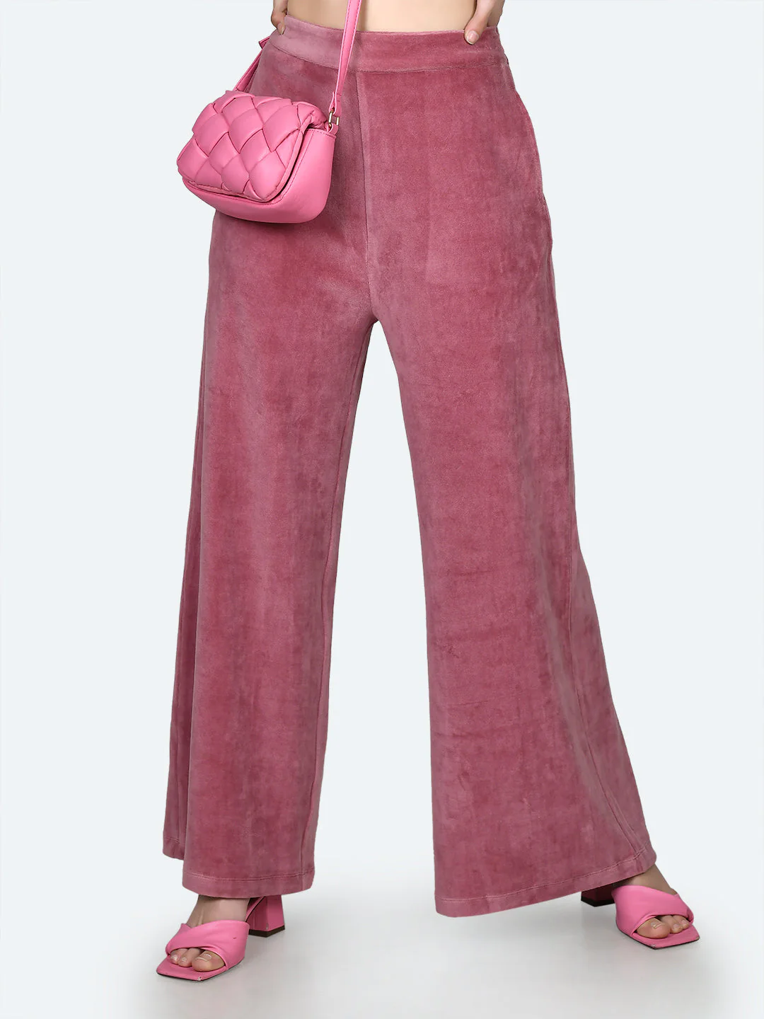 Pink Solid Flared Pants - Image 3