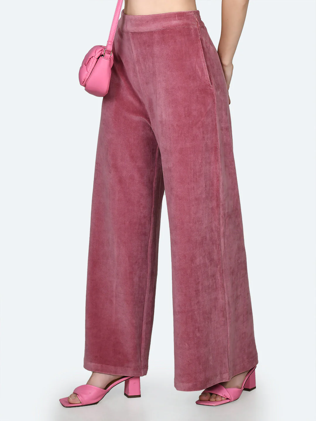 Pink Solid Flared Pants - Image 3
