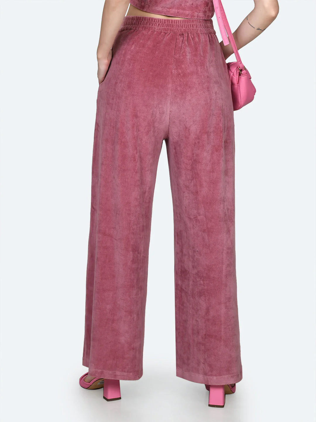 Pink Solid Flared Pants - Image 4