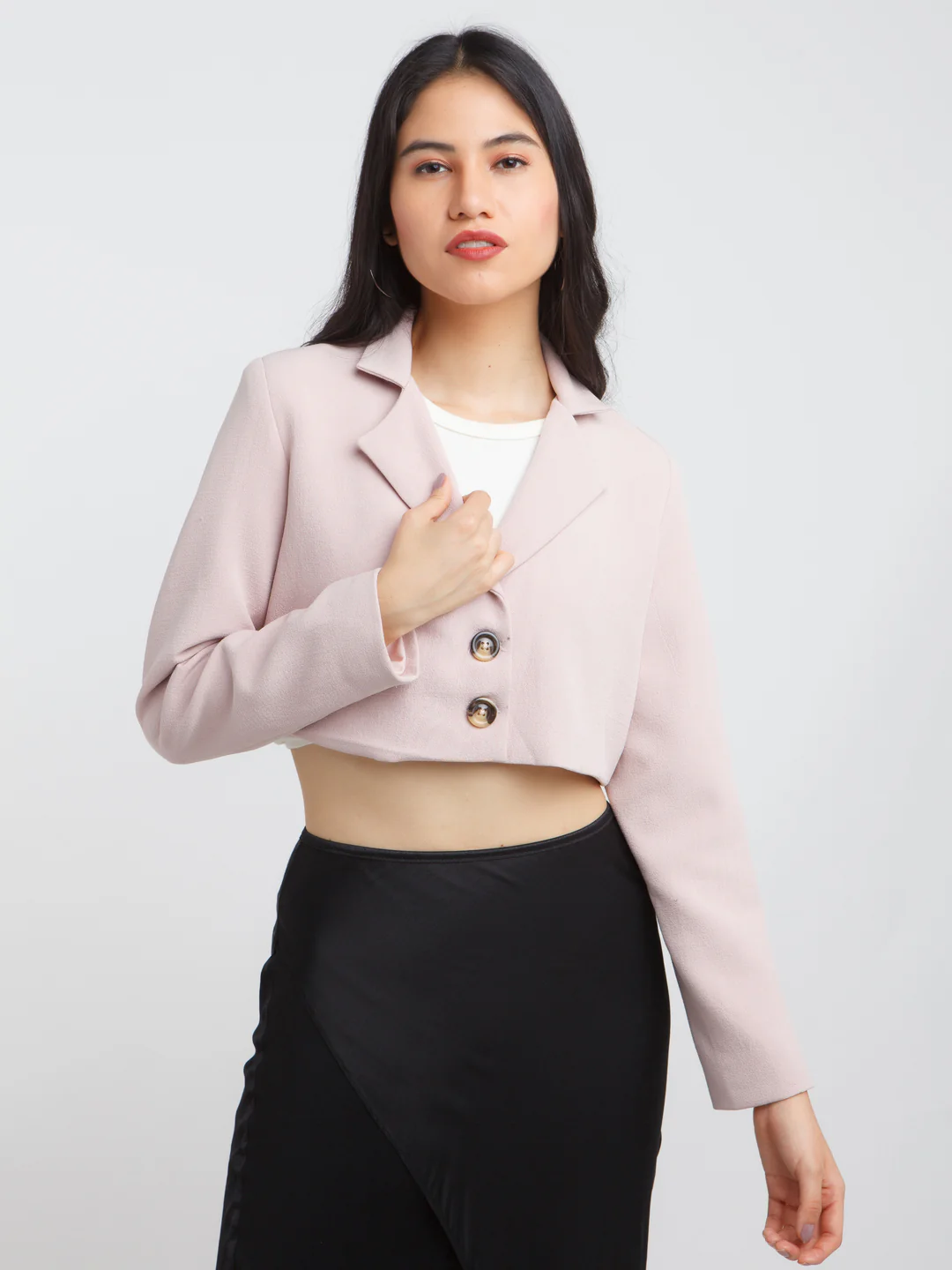 Pink Solid Crop Blazer - Image 2