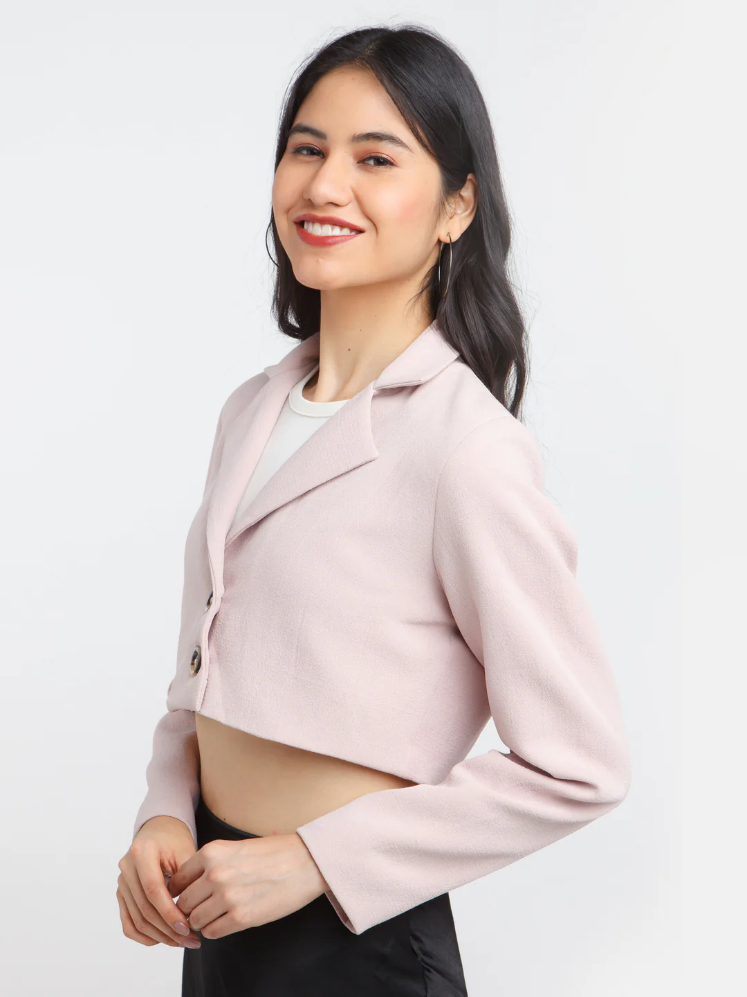 Pink Solid Crop Blazer - Image 3