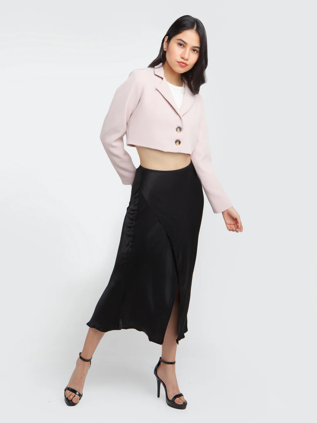 Pink Solid Crop Blazer - Image 5