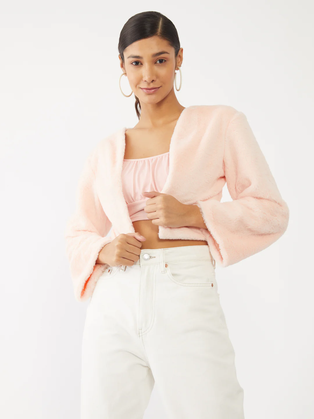 Pink Solid Crop Jacket - Image 2