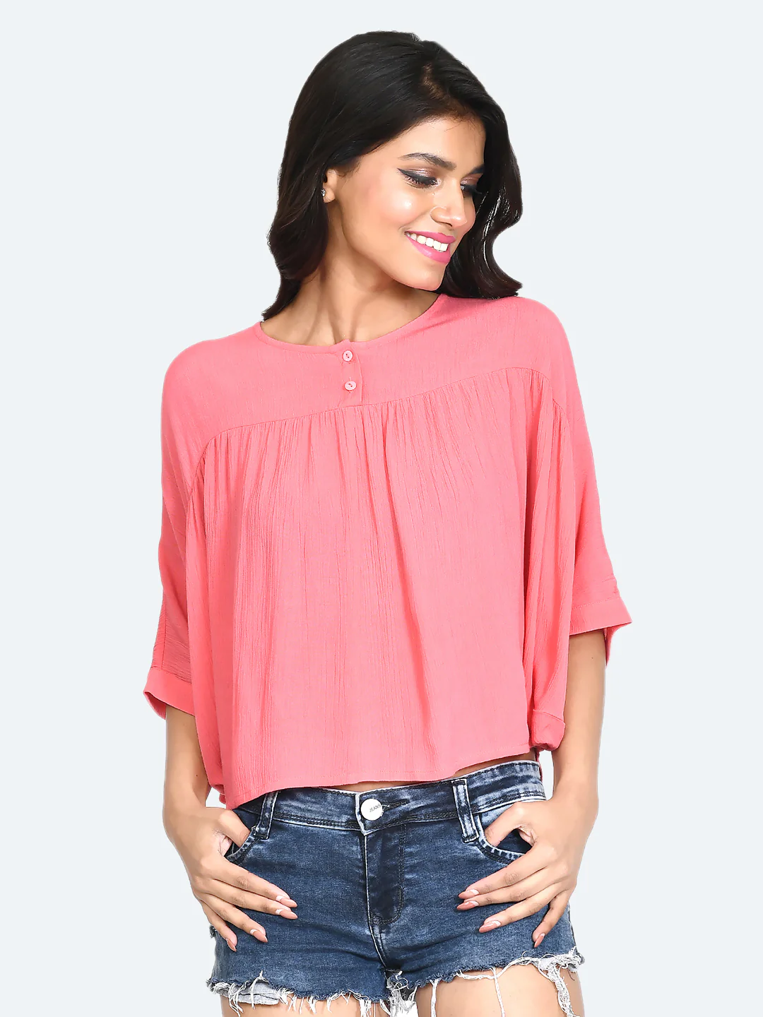 Pink Solid Cropped Top - Image 2