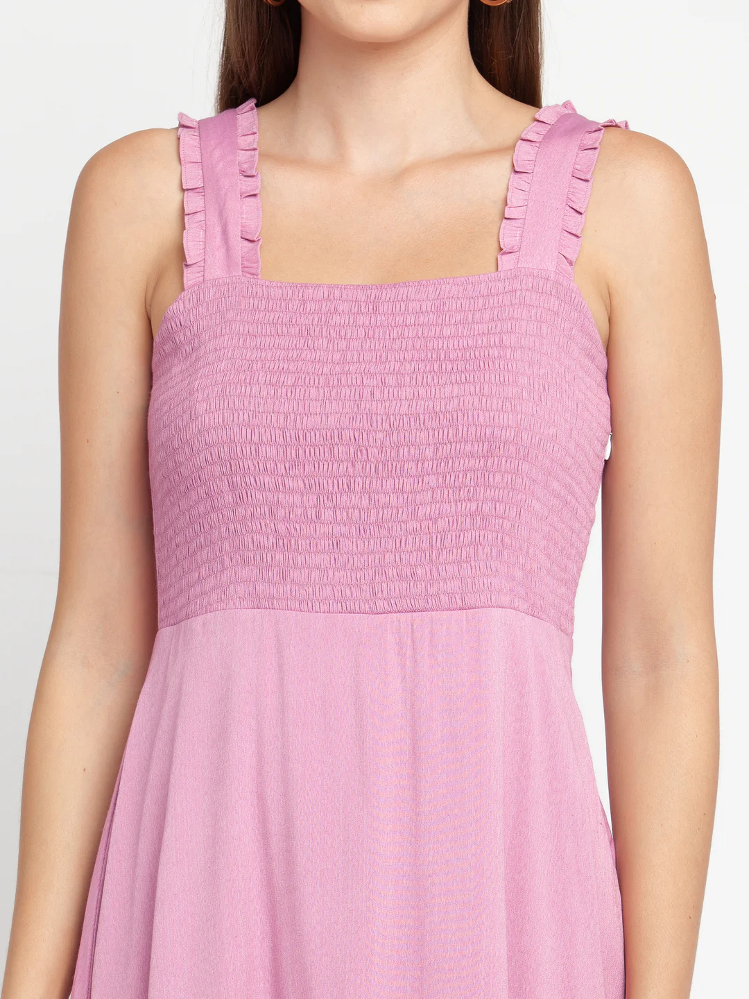 Pink Solid Elasticated Midi Dress - Image 6