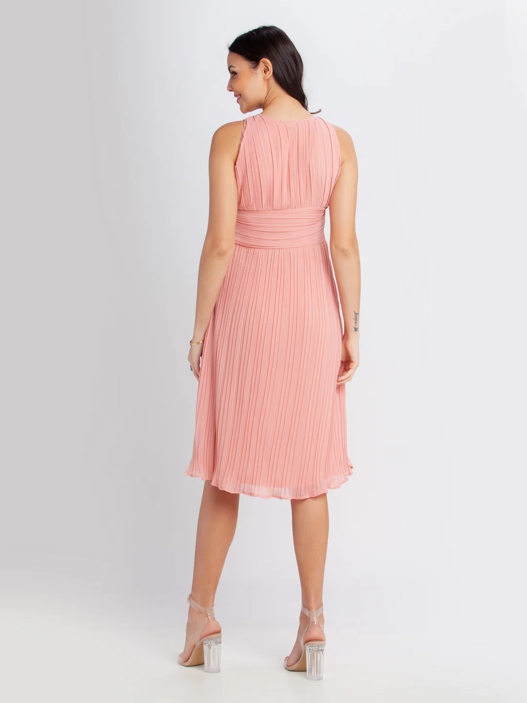 Pink Solid Elasticated Midi Dress - Image 3