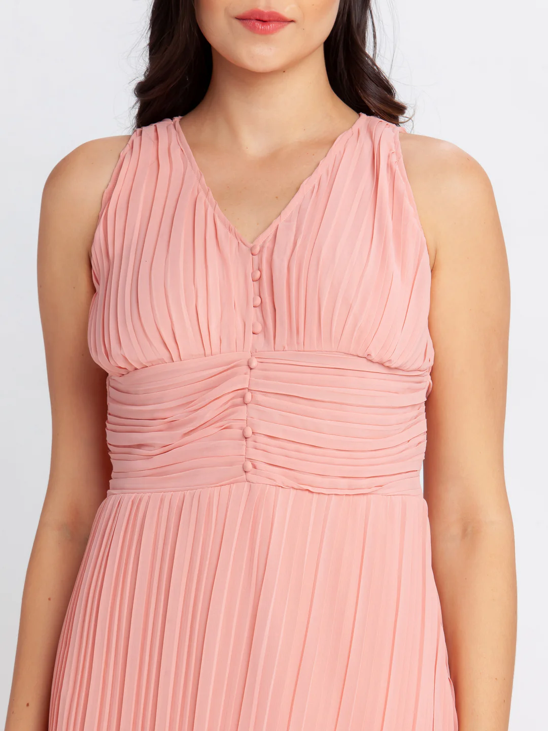 Pink Solid Elasticated Midi Dress - Image 5