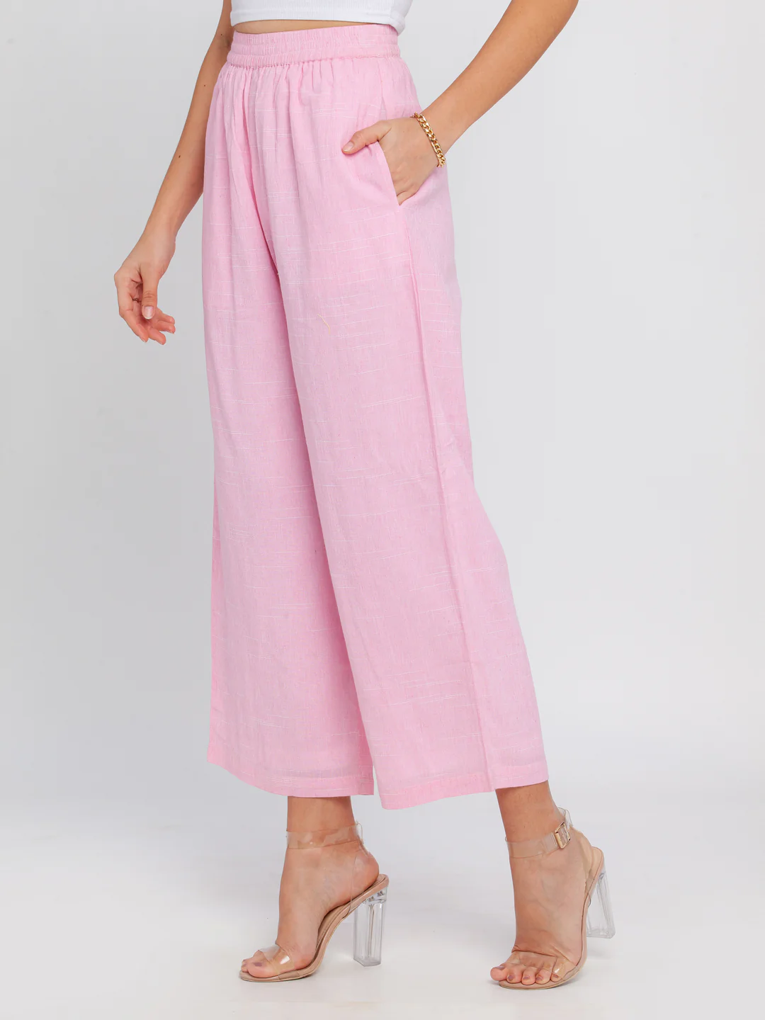 Pink Solid Elasticated Trouser - Image 3