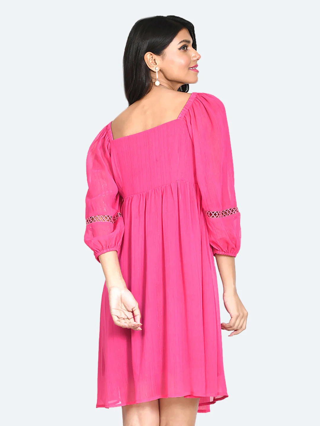 Pink Solid Empire Short Dress - Image 4
