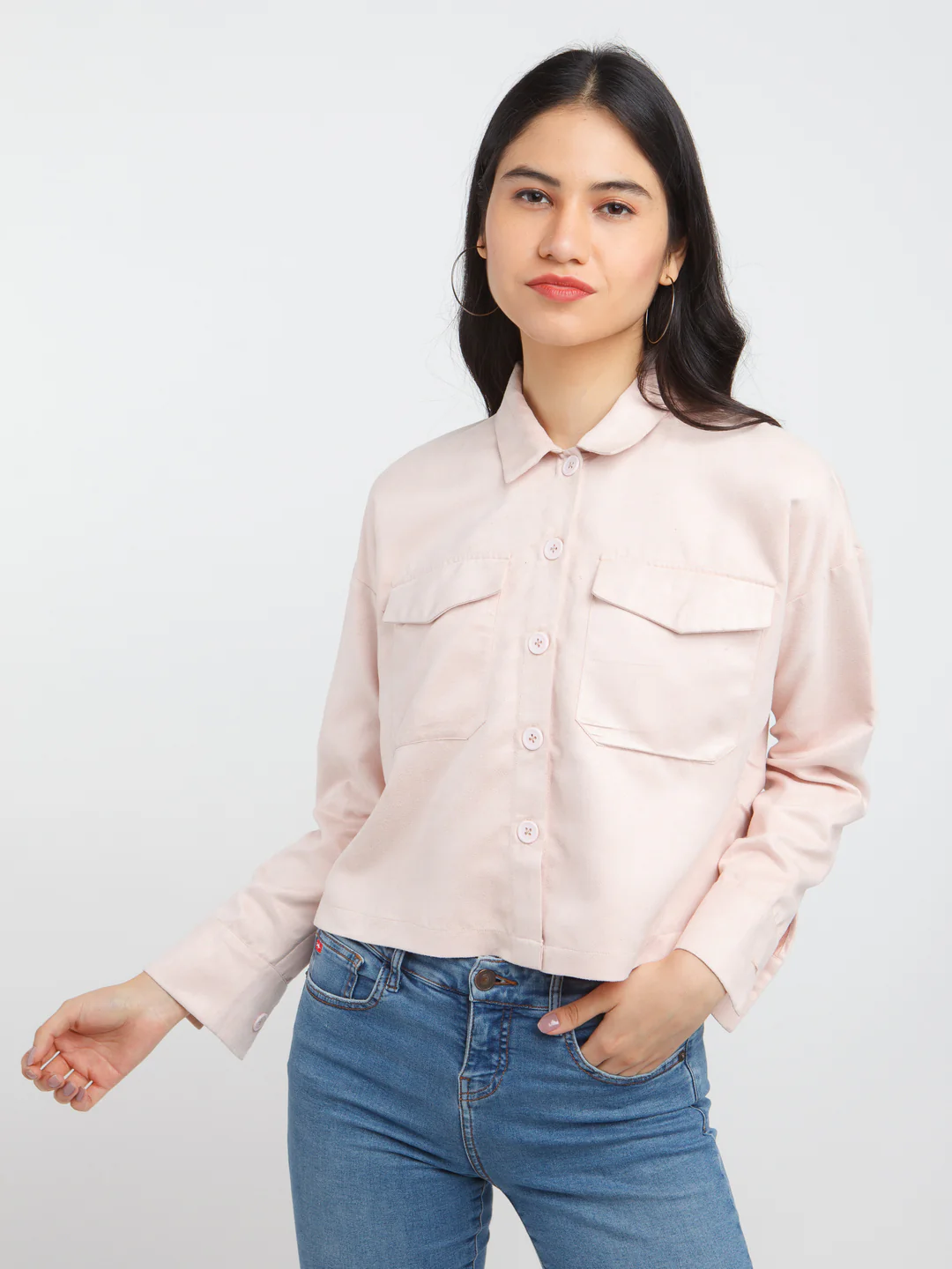 Pink Solid Fitted Jacket - Image 2