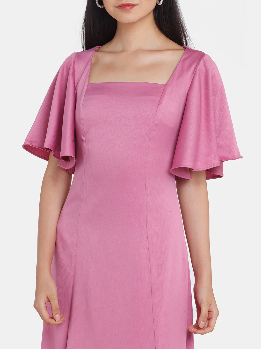 Pink Solid Flared Sleeve Maxi Dress - Image 6