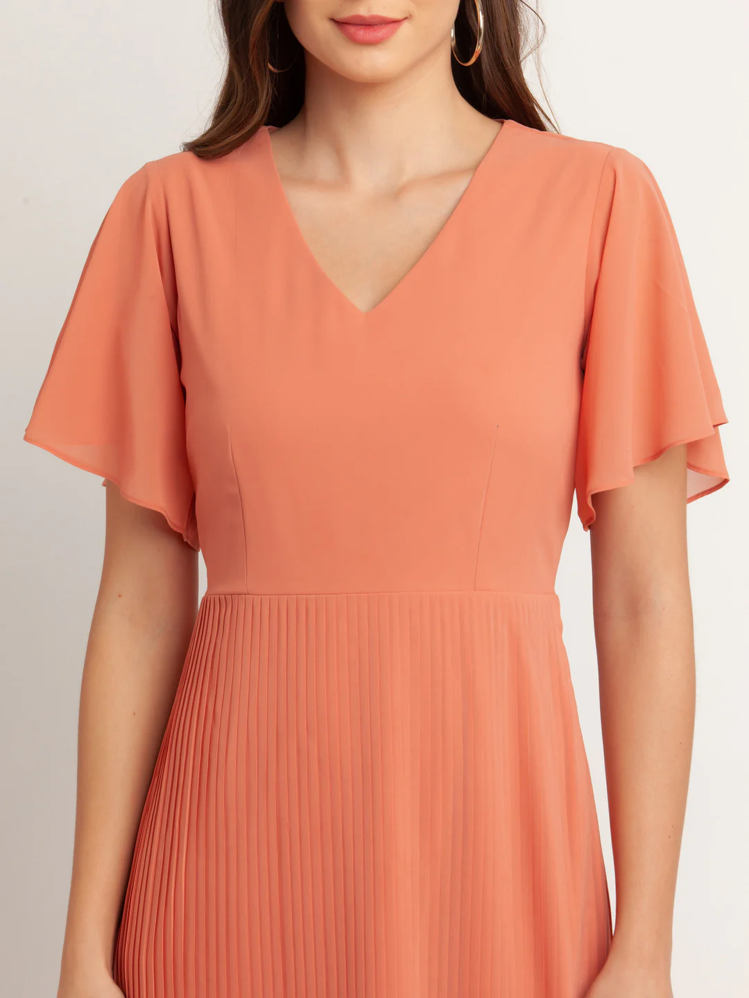 Pink Solid Flared Sleeve Midi Dress - Image 5