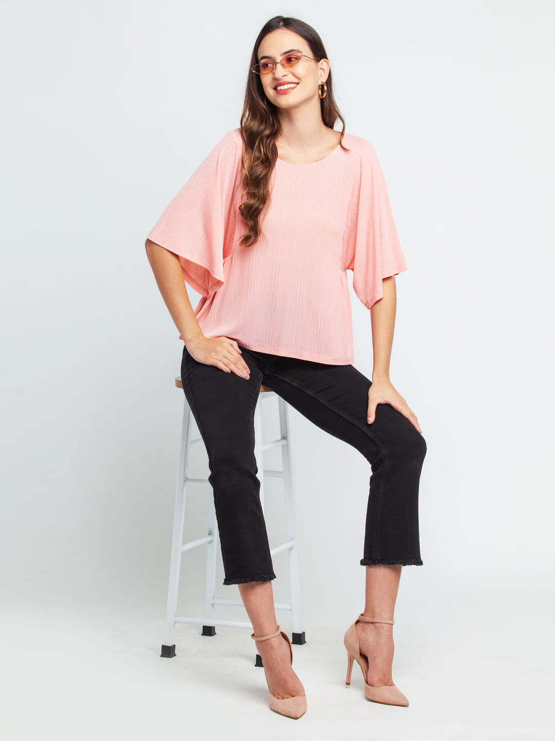 Pink Solid Flared Sleeve Top - Image 5