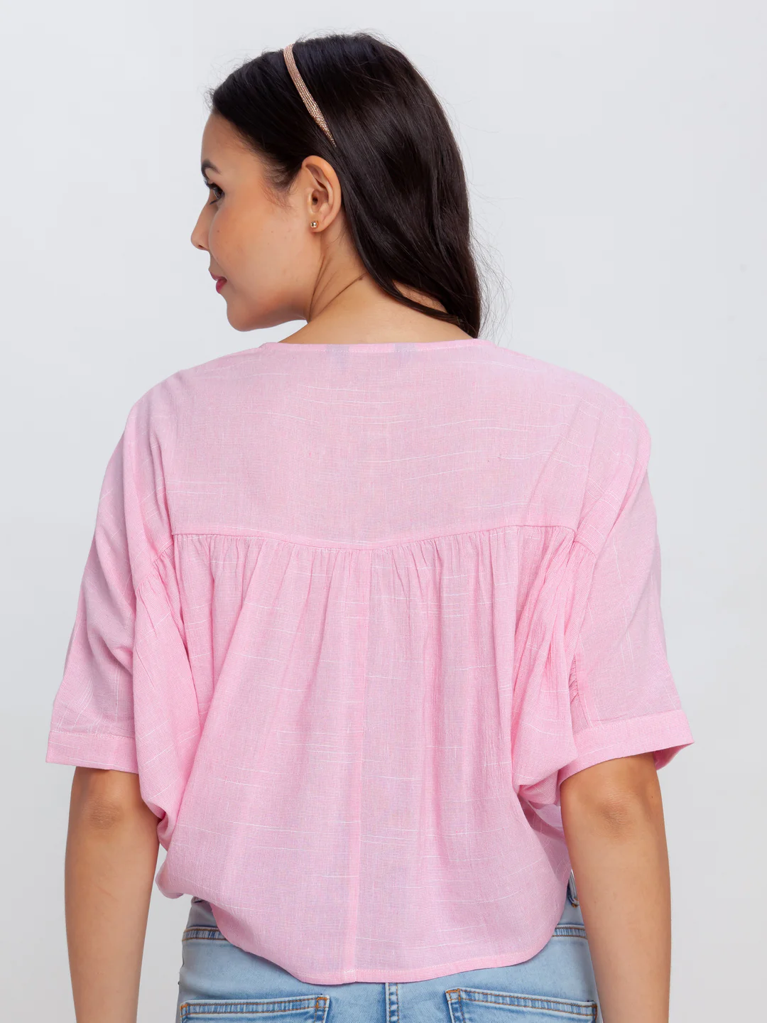 Pink Solid Flared Sleeve Top - Image 4