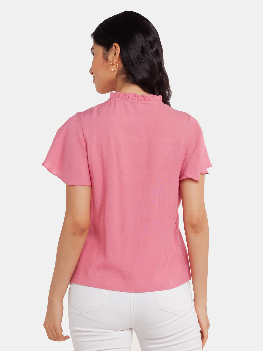 Pink Solid Flared Sleeve Top - Image 4