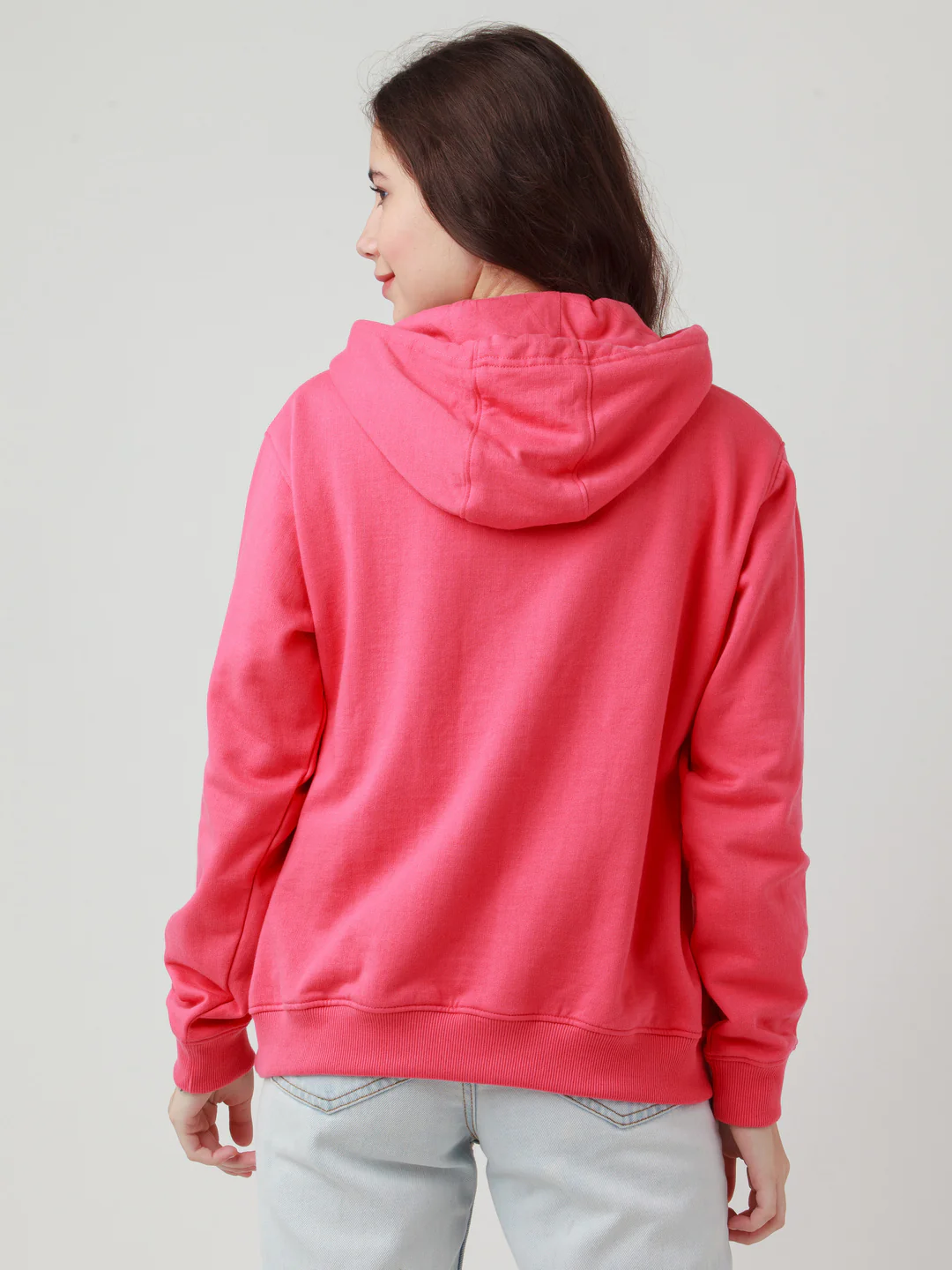 Pink Solid Hoodie Sweatshirt - Image 4