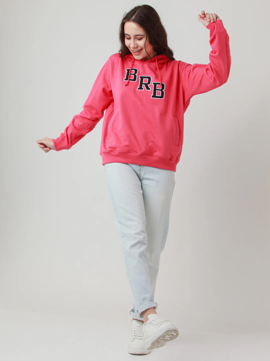 Pink Solid Hoodie Sweatshirt - Image 5