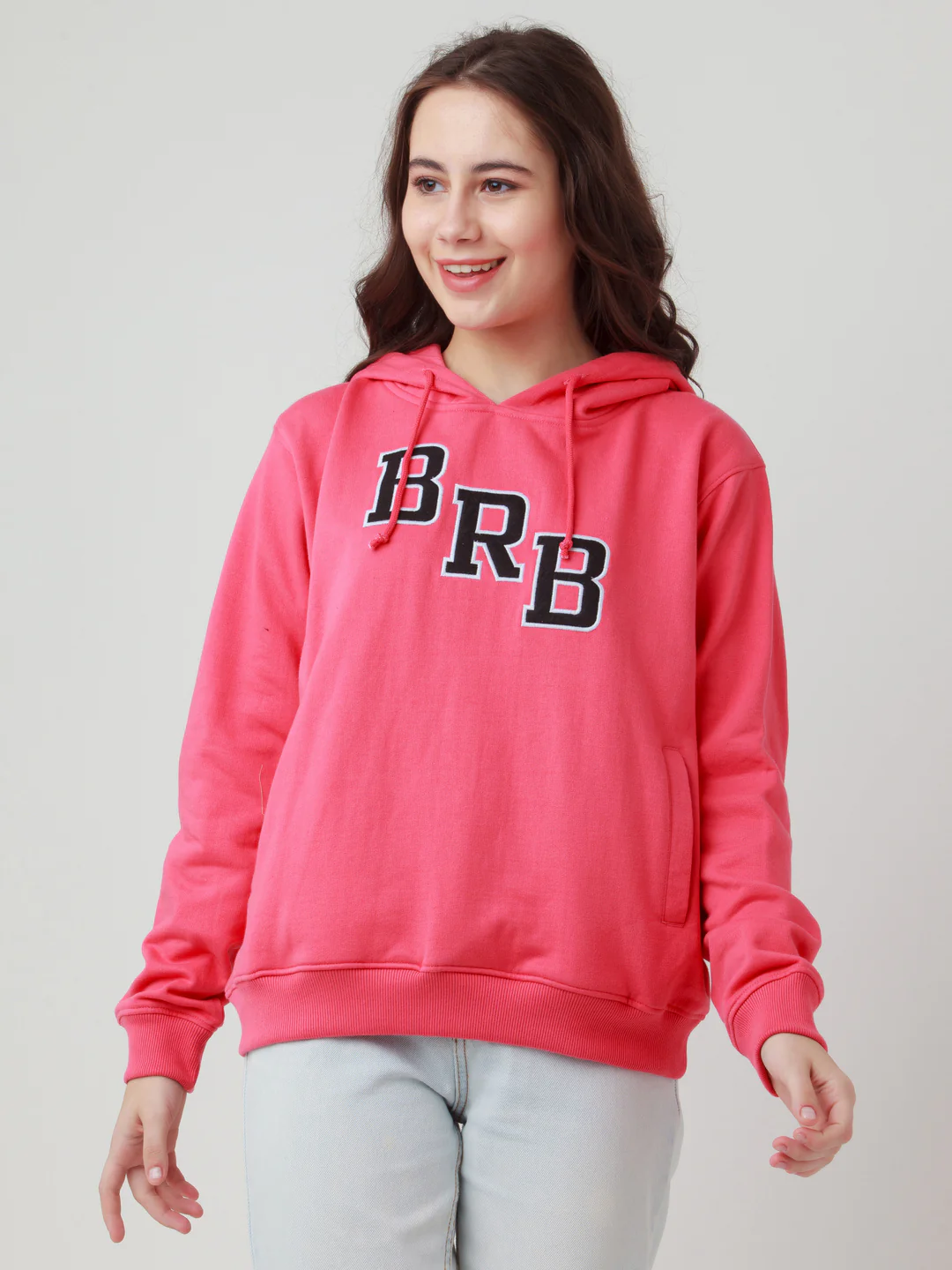 Pink Solid Hoodie Sweatshirt - Image 7