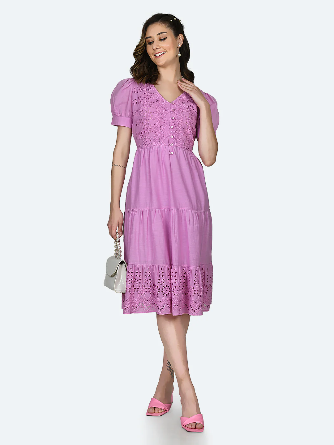 Pink Solid Midi Dress - Image 2