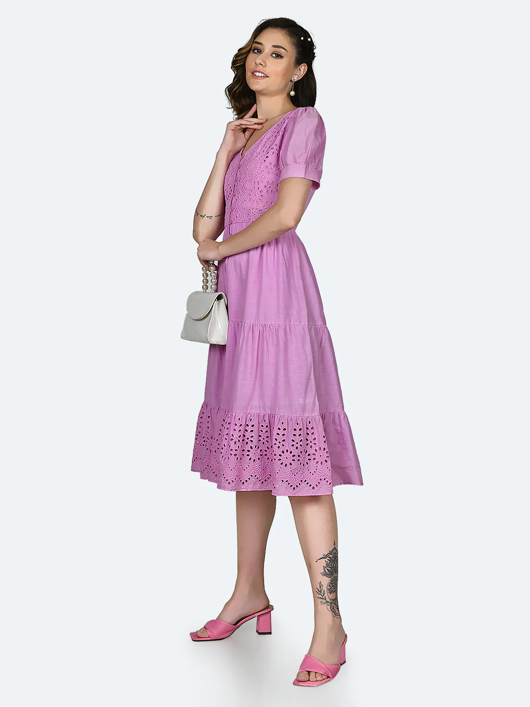 Pink Solid Midi Dress - Image 3